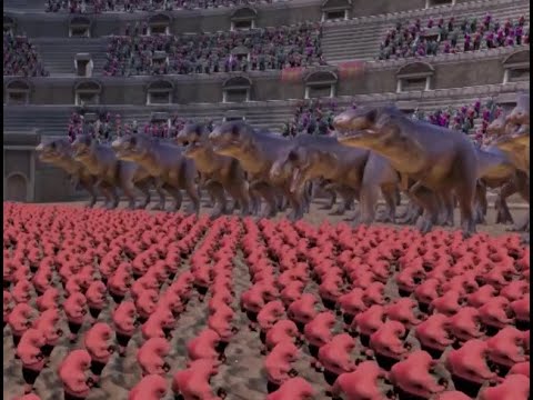 Raw Battle 30 T-Rex vs 1500 Pig Warriors!!! in Roman Arena - Ultimate Epic Battle Simulator