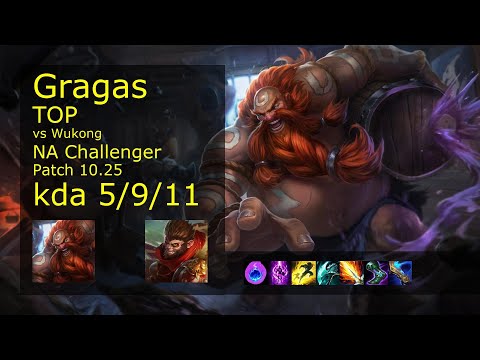 Gragas vs Wukong Top - NA Challenger 5/9/11 Patch 10.25 Gameplay