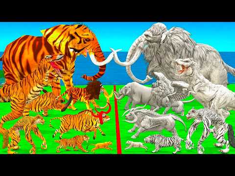 EPIC BATTLE Cenozoic Hybrid Beasts Vs Albino Itself Size Woolly Mammoth Vs Hybrid Elephant Dinosaur