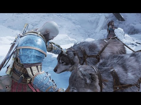 Kratos Comforting His Wolves In God Of War Ragnarok