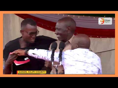 Chaos as man rushes presidential dias, grabs President Ruto as he speaks in Ganze