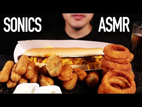 ASMR Eating Sonic Foot Long Chili Cheese Coney Hotdog,...