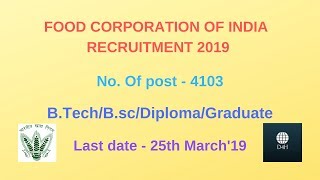 FOOD CORPORATION OF INDIA RECRUITMENT 2019