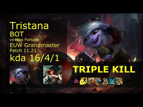 Tristana ADC vs Miss Fortune - EUW Grandmaster 16/4/1 Patch 11.21 Gameplay