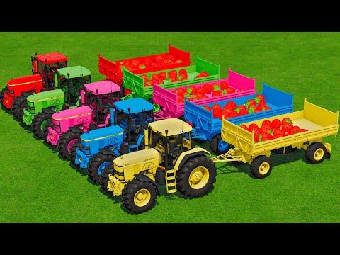 LOAD & TRANSPORT GIANT STRAWBERRY WITH COLORED TRACTORS  FROM COLORFUL FARM Farming Simulator 22