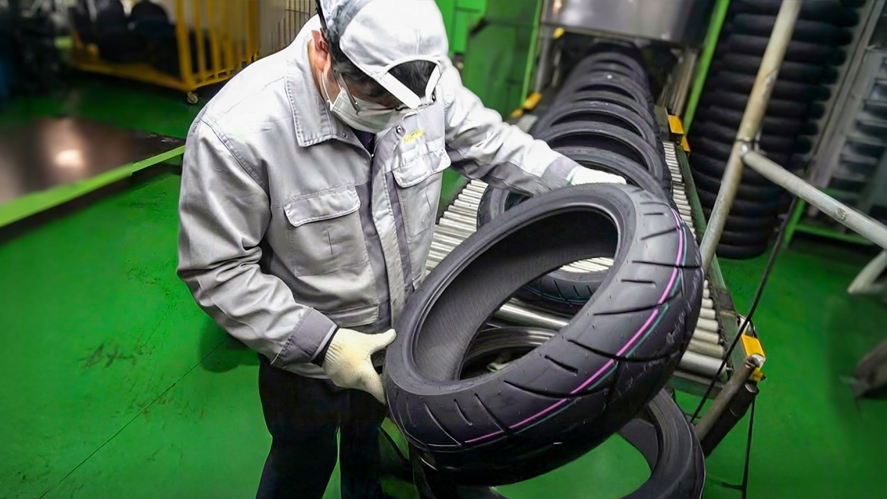 Process of Making Motorcycle Tires. Korean Tire Factory