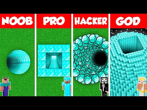 Minecraft Battle: NOOB vs PRO vs HACKER vs GOD: DIAMOND TUNNEL PIT HOUSE BUILD CHALLENGE / Animation