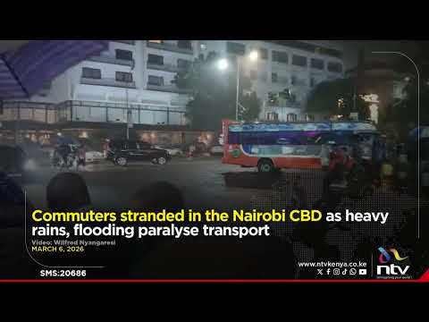 Commuters stranded in the Nairobi CBD as heavy rains, flooding paralyse transport