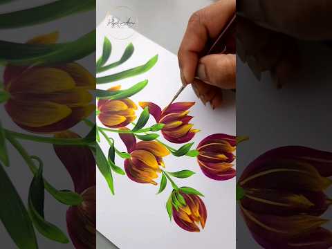 ✨️💫 AMAZING Flower Painting Round Brush Strokes Acrylic Painting #shorts #shortsfeed