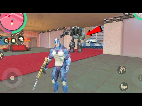 Rope Hero: Vice Town (Rope Hero Fight Robot Car in Cinema Hall) Car Robot Fight Golden MA Gun - HD
