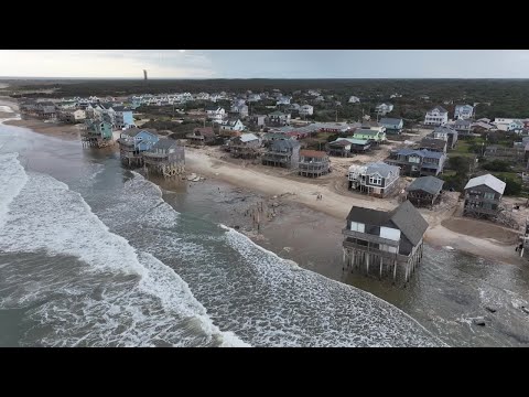 Drone video of homes destroyed by waves in Buxton, North Carolina