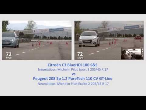 Comparativa Citroën C3 vs Peugeot 208. Maniobra de esquiva (moose test) y eslalon | km77.com .