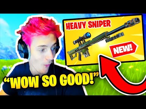 NINJA REACTS TO *NEW* HEAVY SNIPER RIFLE! (EXTREME DAMAGE) | Fortnite Battle Royale