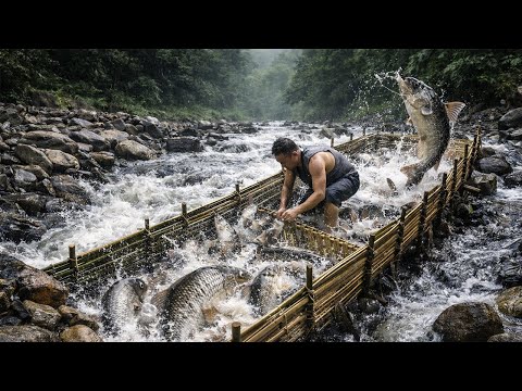 Building a Bamboo Fish Trap in a Mountain River | by @PrimitiveSkillsnet