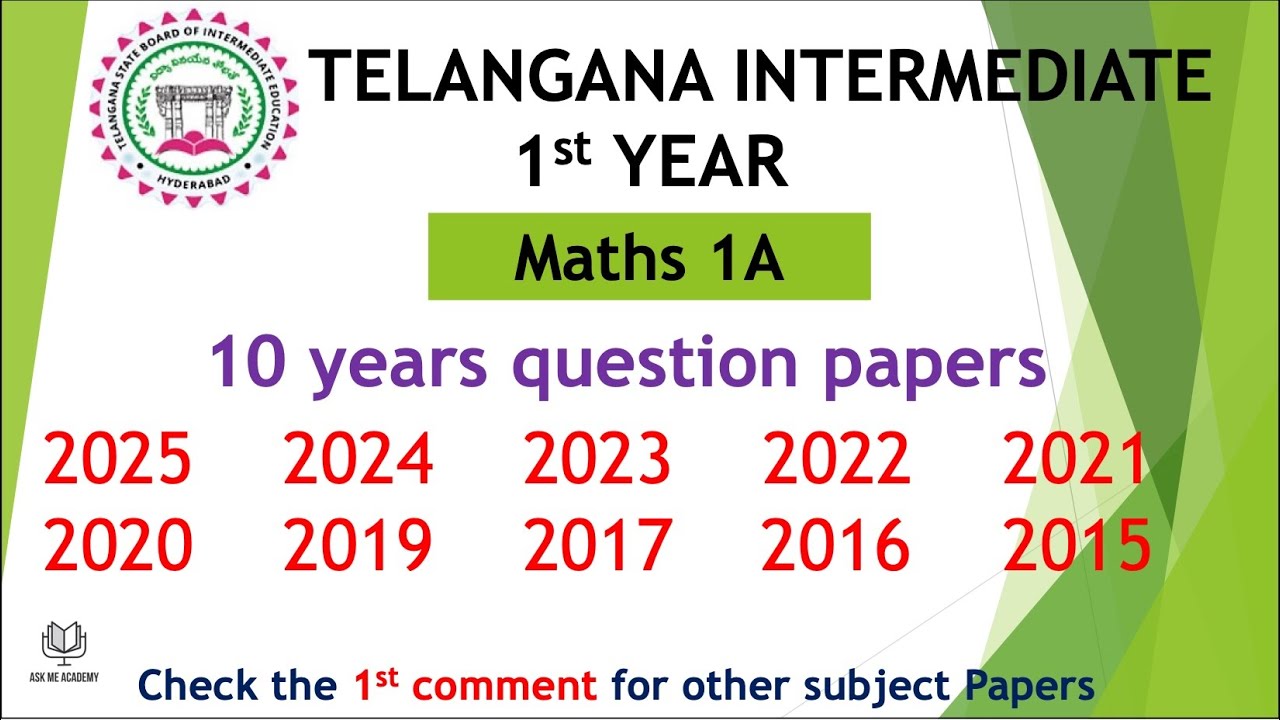 TS Inter 1st Year Maths 1A 2025 - 2016 10 years previous Question Papers IPE Telangana TG inter