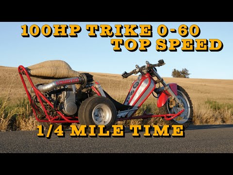 100Hp Trike Top Speed, 0-60 and 1/4 Mile Times!