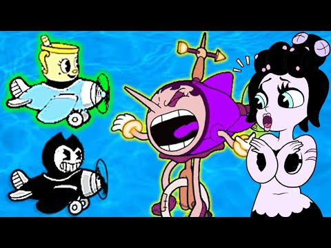 Cuphead - Ms. Chalice & Bendy Team Co-op (VS) Cala Maria & Hilda Berg Bosses Team