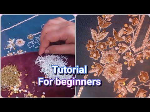 Zardosi Flower Work tutorial step by step/ dabka, sequence / Normal needle