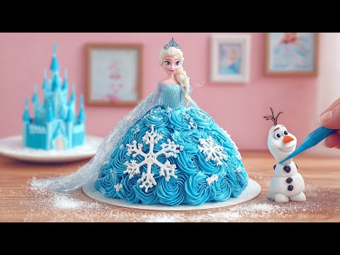 Disney ELSA Princess Cake❄️Beautiful Miniature Elsa & Olaf Disney Princess Cake Decorating Tutorial