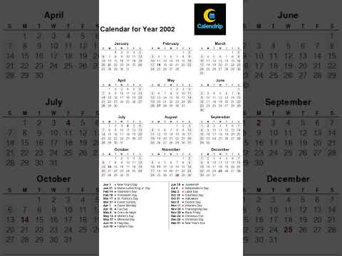 Calendar 2002 #monthsoftheyear #2002