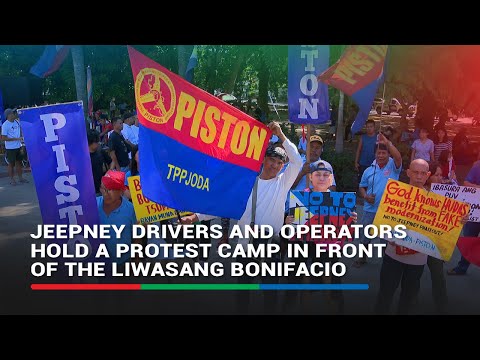 Jeepney drivers and operators hold protest camp in front of the Liwasang Bonifacio