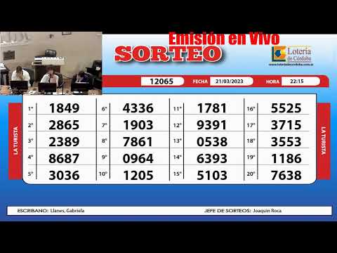 Sorteo de Quiniela LA TURISTA N° 12065  – 21/03/2023 - 22:15hs.-