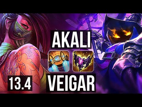 AKALI vs VEIGAR (MID) | Rank 2 Akali, Rank 12, Dominating | KR Challenger | 13.4