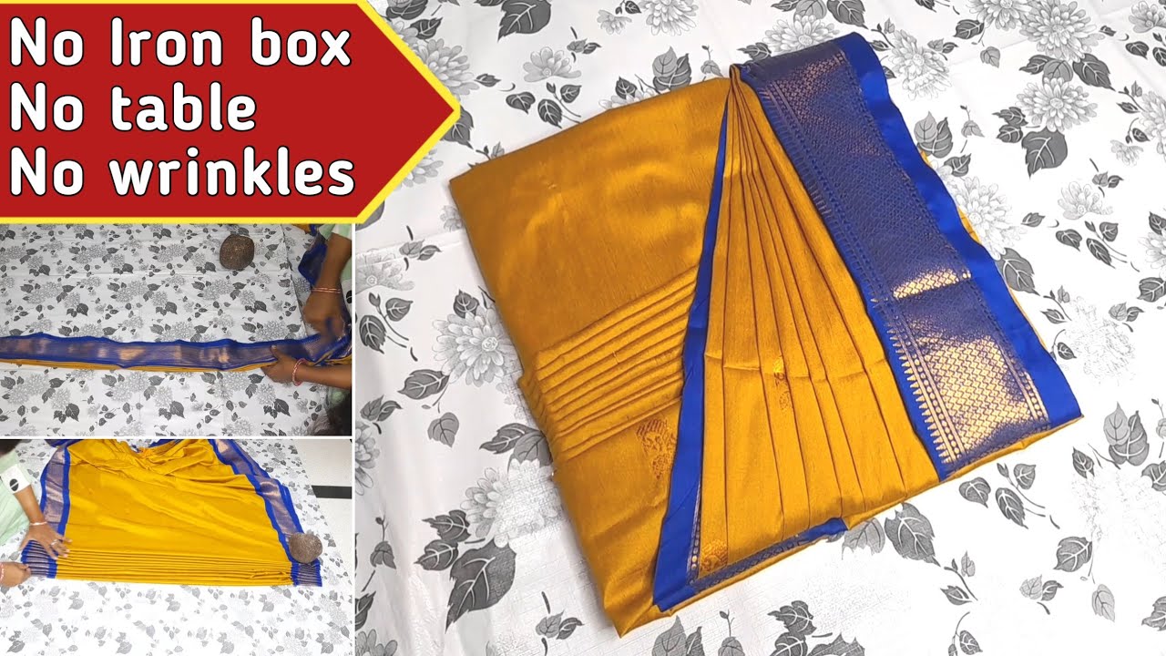 ಐರನ್ ಮಾಡದೇ ಸೀರೆ ನೆರಿಗೆ ಮಾಡಿ ಮಡಿಚುವ ವಿಧಾನ 🥻| Without IRONING saree pre pleating & folding.