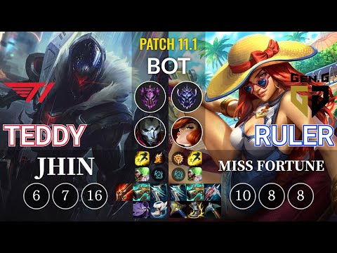 T1 Teddy Jhin vs GEN Ruler Miss Fortune Bot - KR Patch 11.1