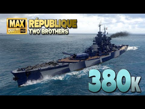 Battleship République: Alone but not lonely on map Two Brothers - World of Warships