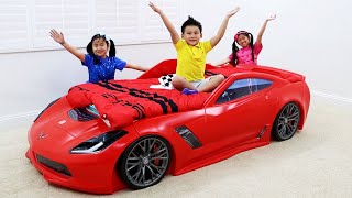 Jannie and Emma Pretend Play New Cars Room