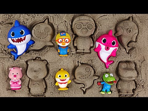 Baby Shark family, Pororo sand Play set! What should we make out of sand? - PinkyPopTOY