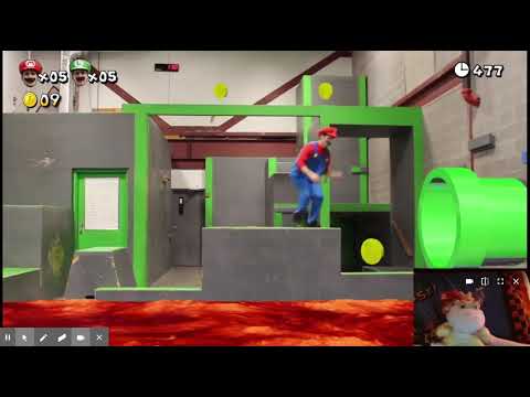 Bowser Jr Reacts to Mario VS Luigi racing Super Mario Bro U Deluxe level - In Real Life