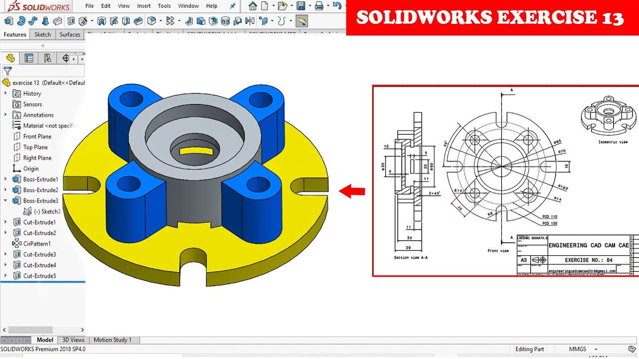 ⚡ Solidworks Tutorial For Beginners Exercise 13 - Best For Beginners