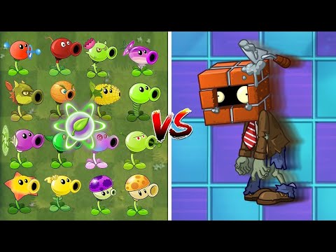 All FREE & PREMIUM Peashooter Max Level Vs 6 Brickhead Zombie - Who Will Win - PvZ 2 Challenge