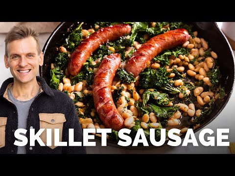 Skillet Sausage with White Beans & Kale | Healthy and delicious weeknight meal!
