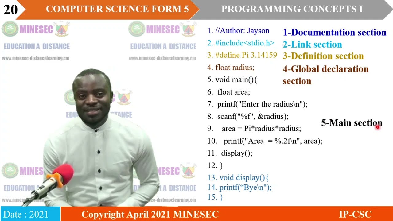 IP-INFO COMPUTER SCIENCE Form 5 Lesson 10 Programming Concepts I C-Proram Structure-Basic Syntax
