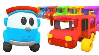 Цветные машинки автобусы. Песенки с Левой и мультики про машинки для детей