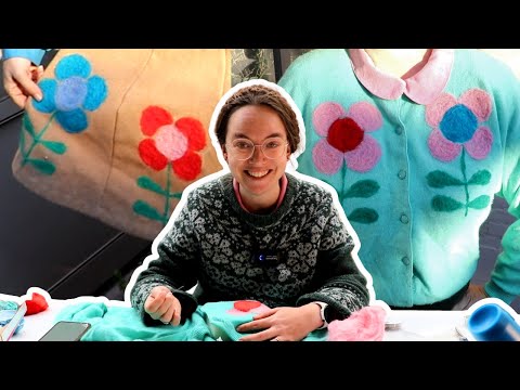 Needle Felting Folky Flowers onto all of my Clothes now