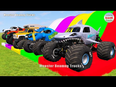 Triple Flatbed Trailer Monster Trucks Transport with Slide Color - BeamNG.drive 483