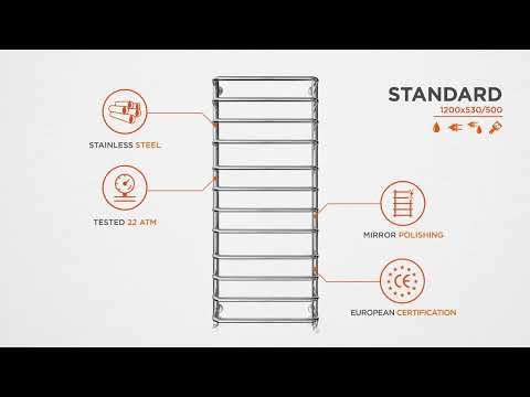 Водяной полотенцесушитель Mario Стандарт 1.1.0211.01.P (4820111350445, 1200x530, хром/сатин/белый глянец/черный матовый/золото/бронза)