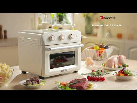 Hauswirt® K5M ,6.5Qt Countertop Conventional Oven K5M, XL Air Fryer 12-Slice Toaster Reheat Bake Rotisserie Broil Dehydrate 10-in-1 Combo,1600 Watts,Non-Stick,Stainless Steel,Online Recipe Booklet