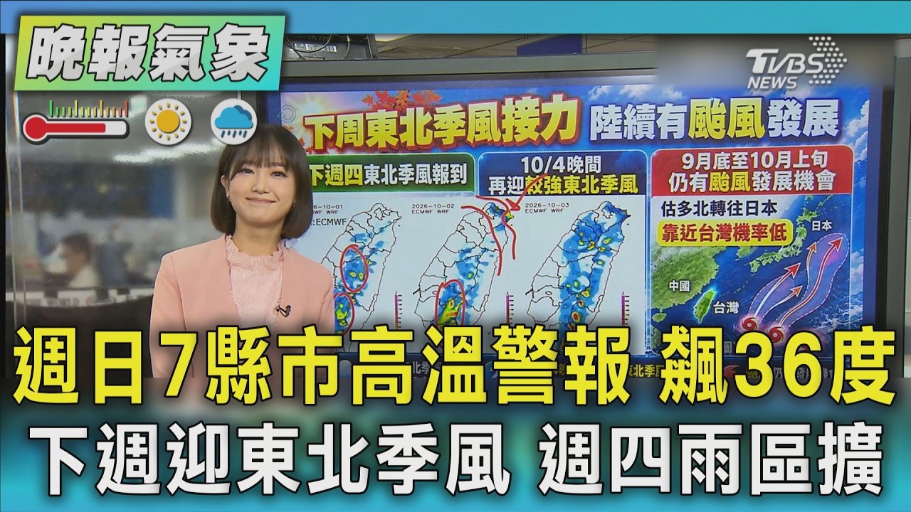 天氣/週日7縣市高溫警報 飆36度 下週迎東北季風 週四雨區擴 舒力基 舒力基北轉挑戰中颱 沖繩警戒｜TVBS新聞 @TVBSNEWS01