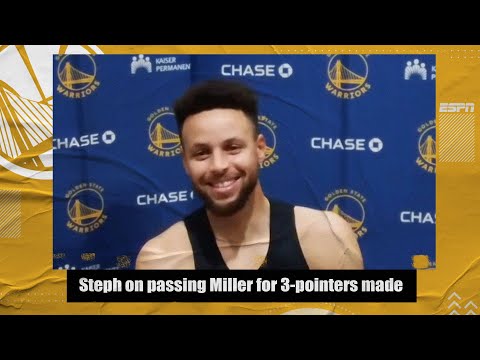 雷吉-米勒在斯蒂芬-庫裡超越他在歷史三分榜上的地位後，在新聞發佈會上崩潰了｜NBA on ESPN (Reggie Miller crashes presser after Steph Curry passes him on all-time 3-point list | NBA on ESPN)