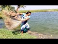 Smart Fisher Beautiful Woman Catching Fish By Cast Net Fishing In Pond Part 24