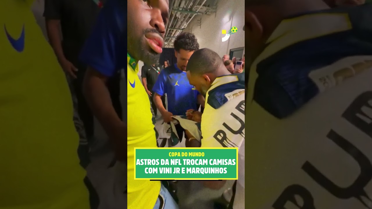 Imagem da notícia Astros da NFL, jogadores do Philadelphia Eagles trocam camisas com Vini Jr e Marquinhos