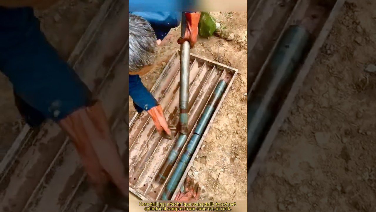 Core drilling: a technique using drills to extract cylindrical samples from concrete or rock.