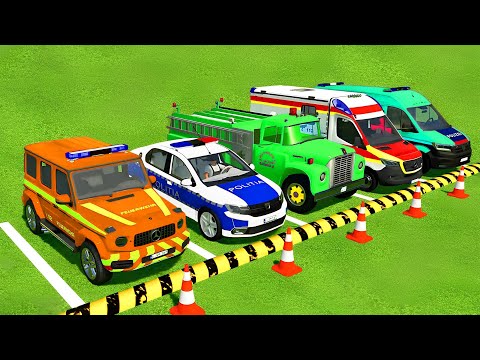 TRANSPORTING COLOR  MERCEDES, DACIA, FIRE DEPARTMENT, AMBULANCE WITH MAN TRUCK