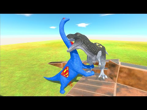 DARK BATMAN T-REX VS SUPERMAN BRACHIOSAURUS DEATH CLIMB ► Animal Revolt Battle Simulator