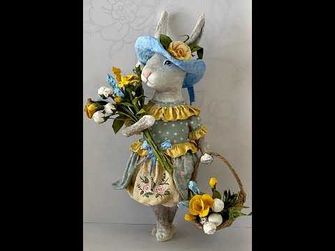 МК ватная ёлочная игрушка "Зайка-весна Часть 2. DIY cotton spun  miniature " Bunny-Spring" Part 2.